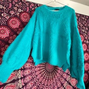 Athena Marie Teal blue fuzzy sweater